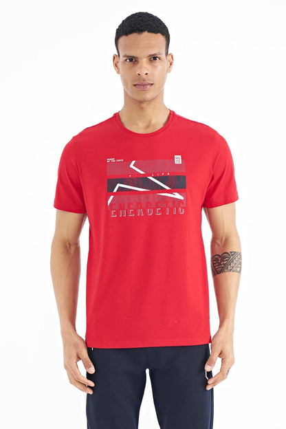 Red Print O Neck Standard Fit Men's T-shirt - 88201