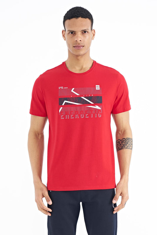 Red Print O Neck Standard Fit Men's T-shirt - 88201