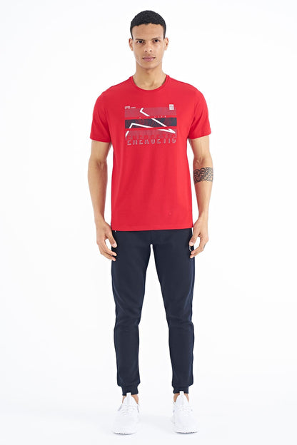 Red Print O Neck Standard Fit Men's T-shirt - 88201