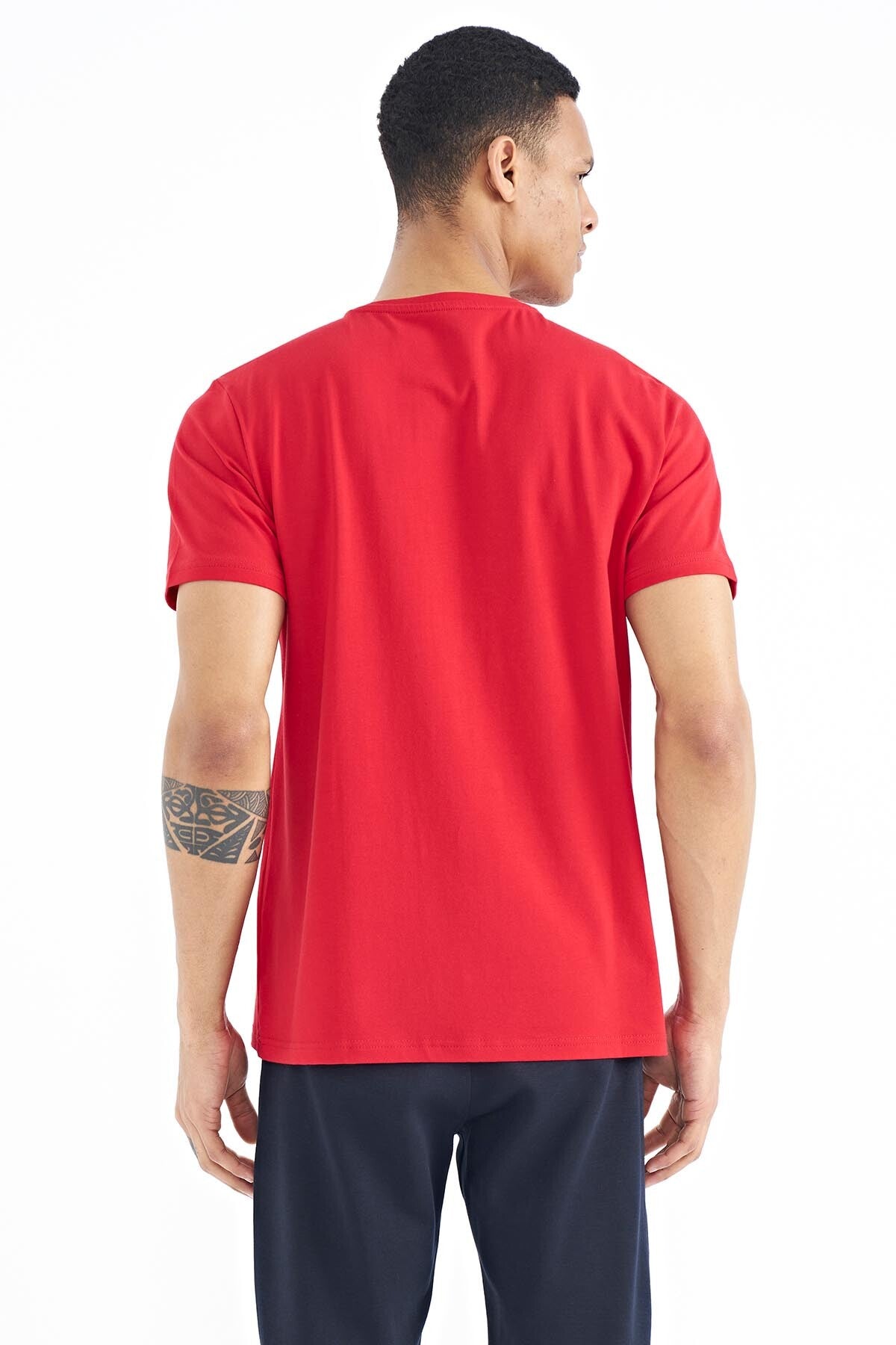 Red Print O Neck Standard Fit Men's T-shirt - 88201