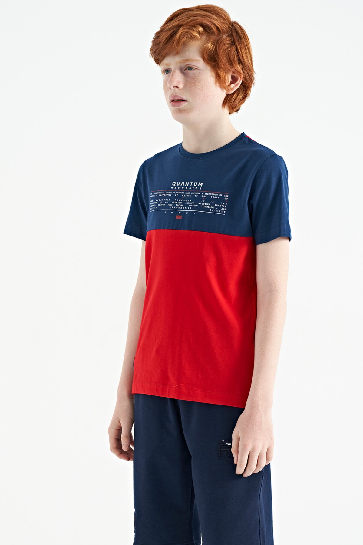 Red Print Color Block Standard Fit O Collar Boys T-Shirt - 11134