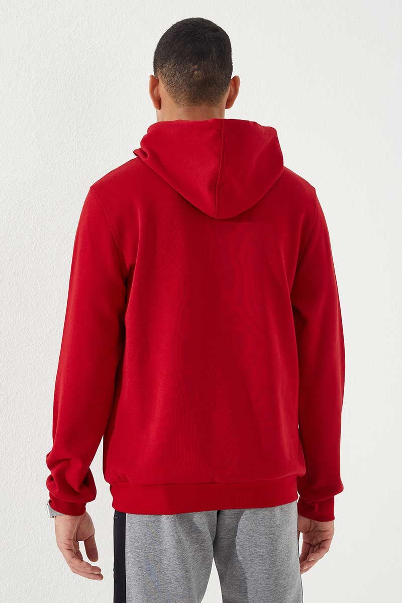 Red Embroidered Letter Standard Fit Men's Hooded Sweatshirt - 87887