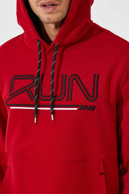 Red Embroidered Letter Standard Fit Men's Hooded Sweatshirt - 87887