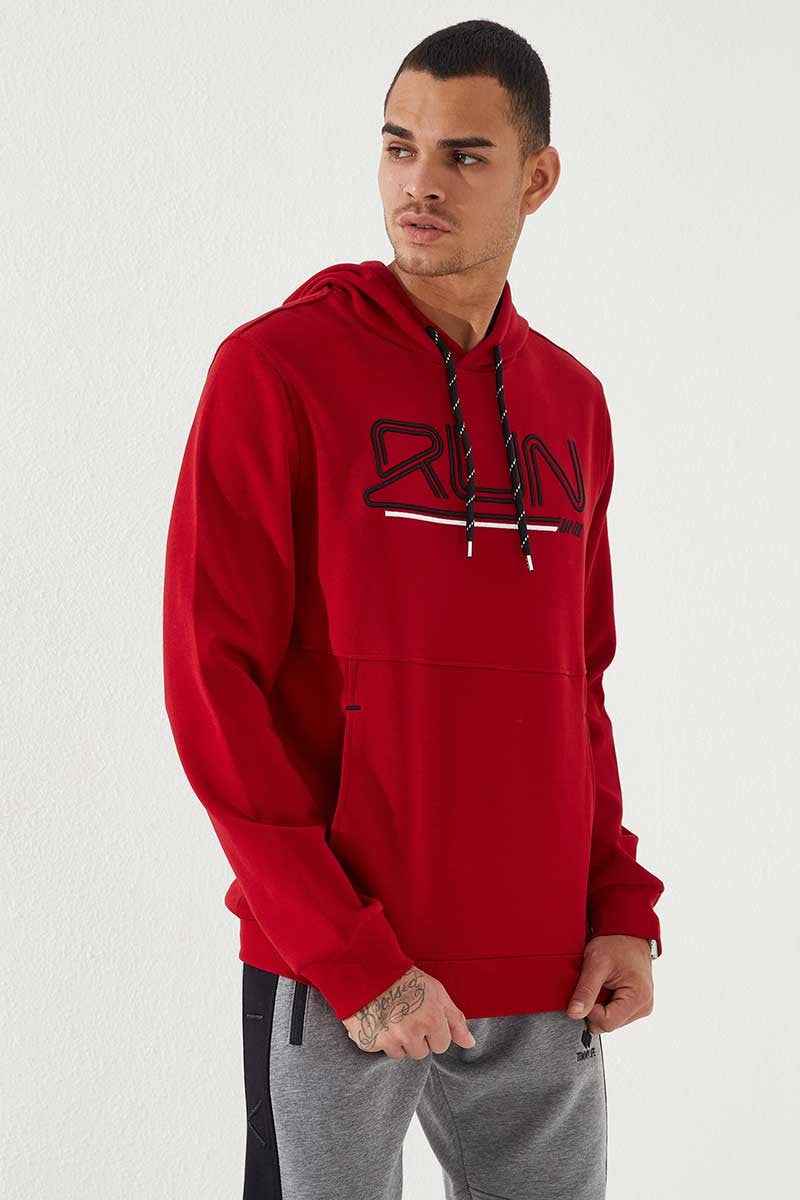 Red Embroidered Letter Standard Fit Men's Hooded Sweatshirt - 87887