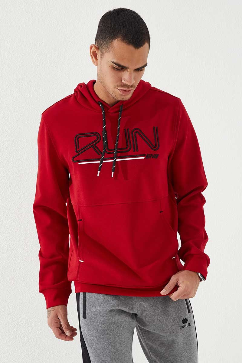Red Embroidered Letter Standard Fit Men's Hooded Sweatshirt - 87887