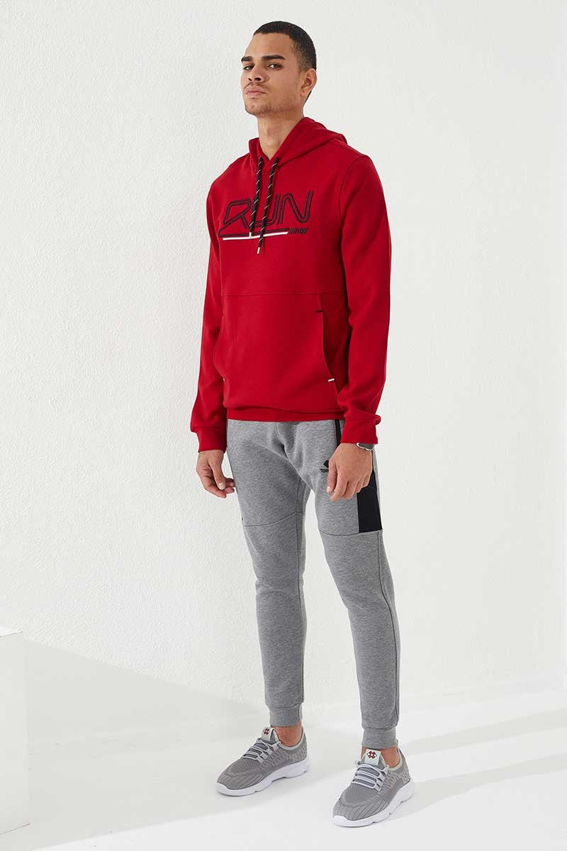 Red Embroidered Letter Standard Fit Men's Hooded Sweatshirt - 87887