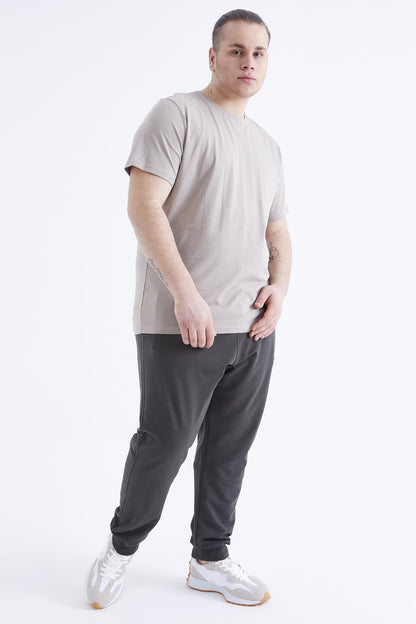 Dark Beige Basic Short Sleeve O Neck Large Size Men's T-Shirt - 88072