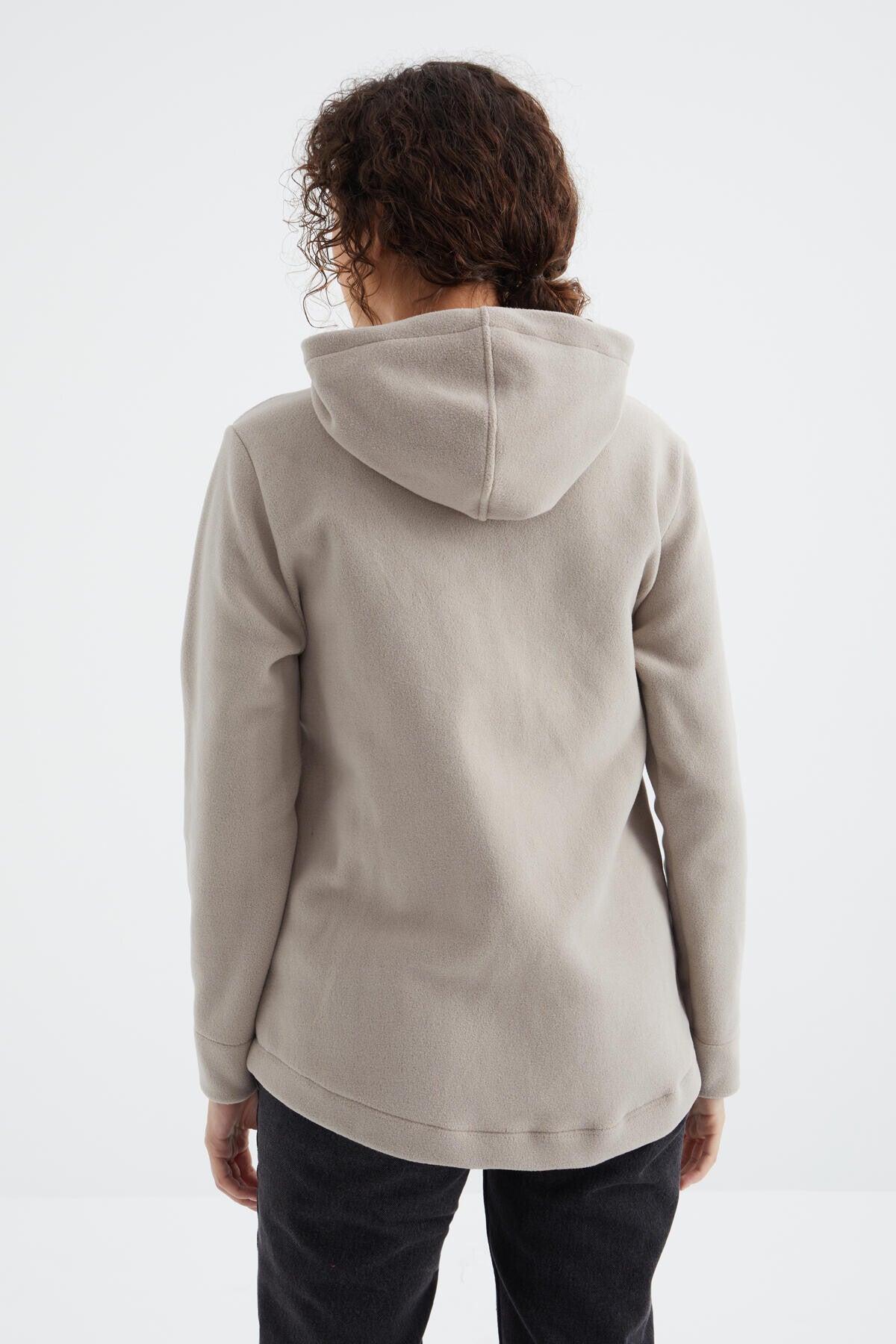 Dark Beige Hooded Zip-Up Comfort Fit Women's Fleece Sweatshirt - 97233