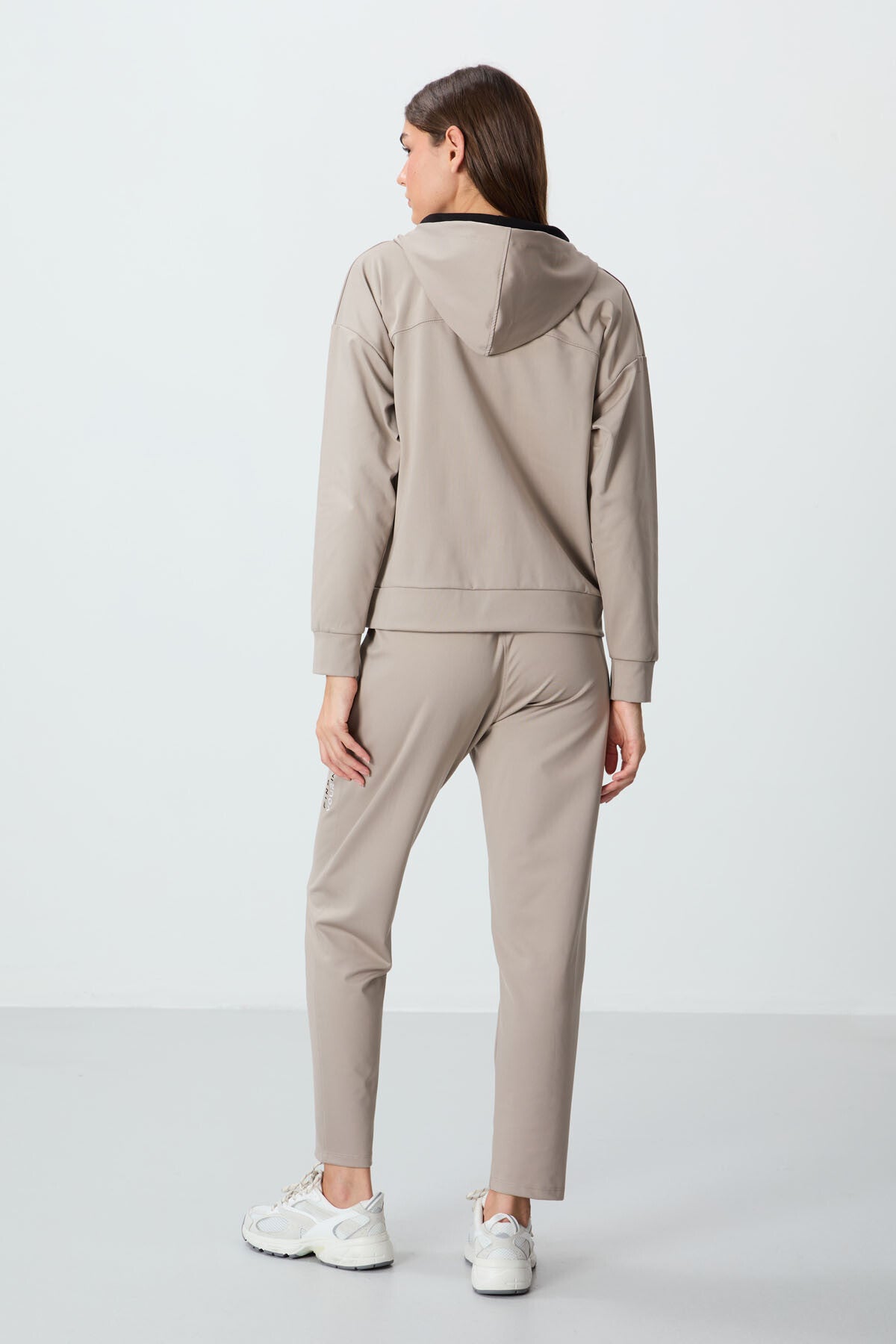 Dark Beige Hooded Hidden Pocket Detailed Standard Cut Women's Tracksuit Set - 95306