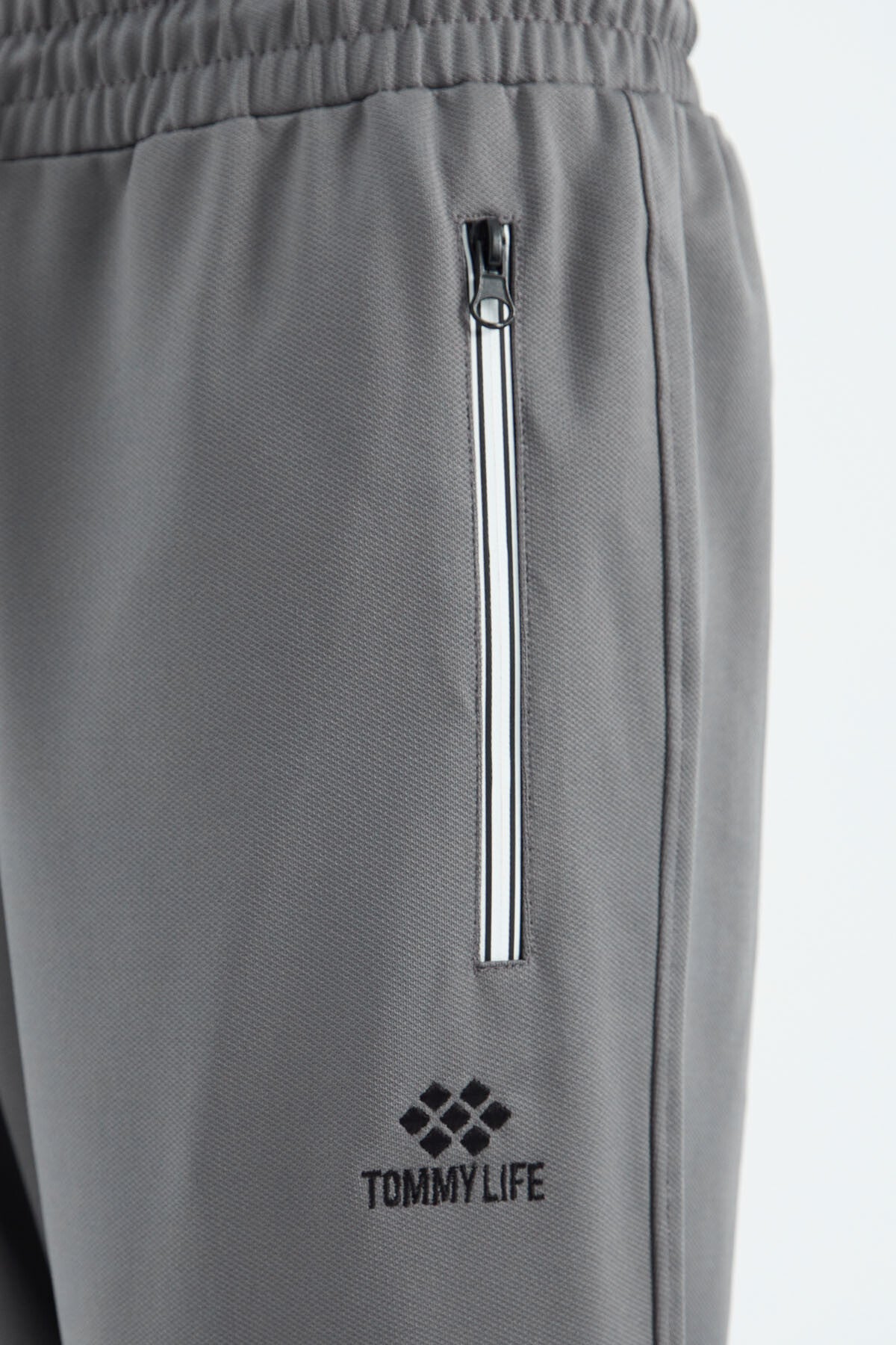 Dark Grey Laced Pocket Detailed Relax Fit Men's Tracksuit Bottom - 84993
