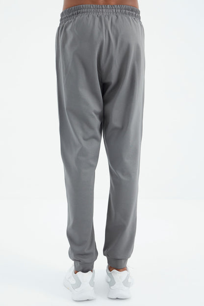 Dark Grey Laced Pocket Detailed Relax Fit Men's Tracksuit Bottom - 84993