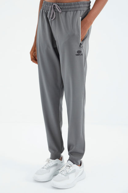 Dark Grey Laced Pocket Detailed Relax Fit Men's Tracksuit Bottom - 84993