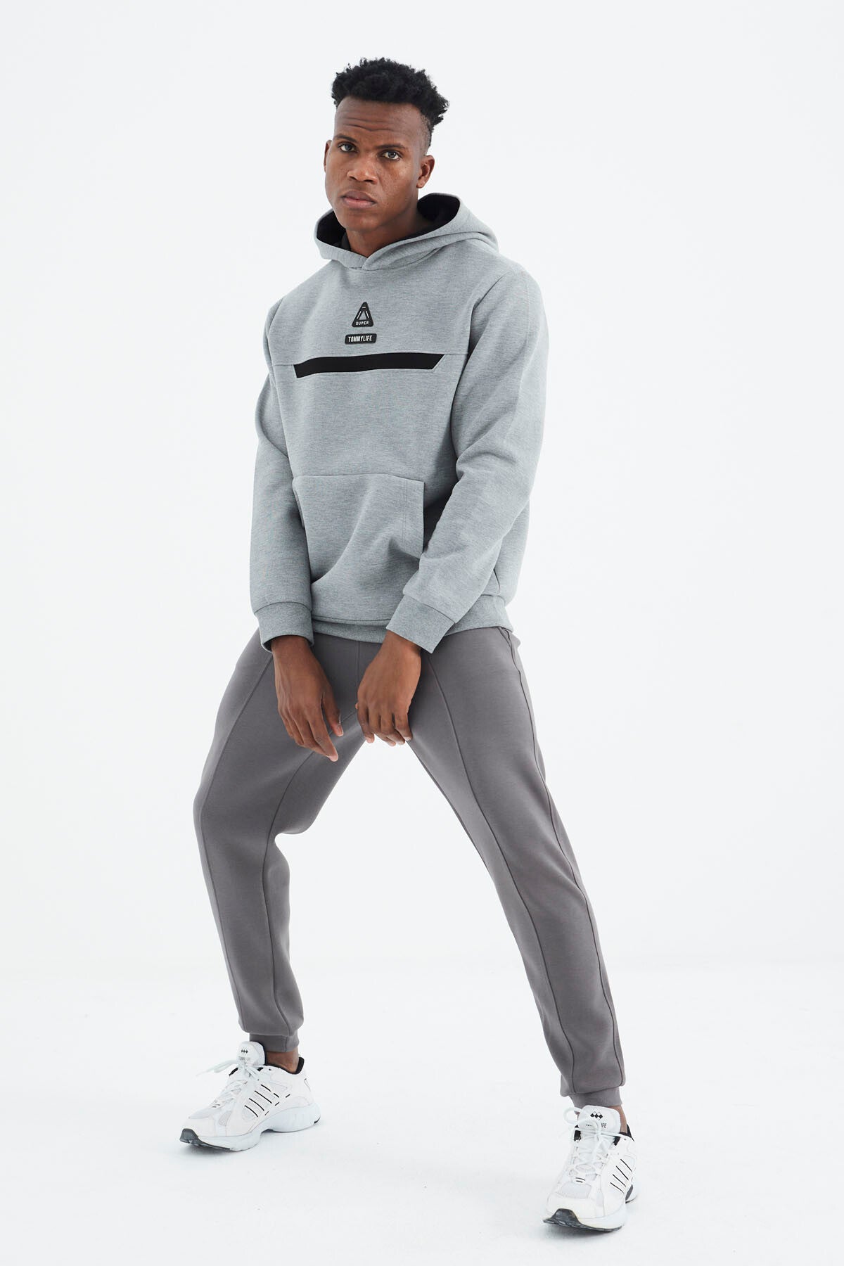 Dark Grey Laced Front Stitch Detailed Standard Fit Men's Tracksuit Bottom - 84994