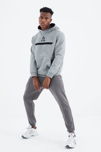 Dark Grey Laced Front Stitch Detailed Standard Fit Men's Tracksuit Bottom - 84994