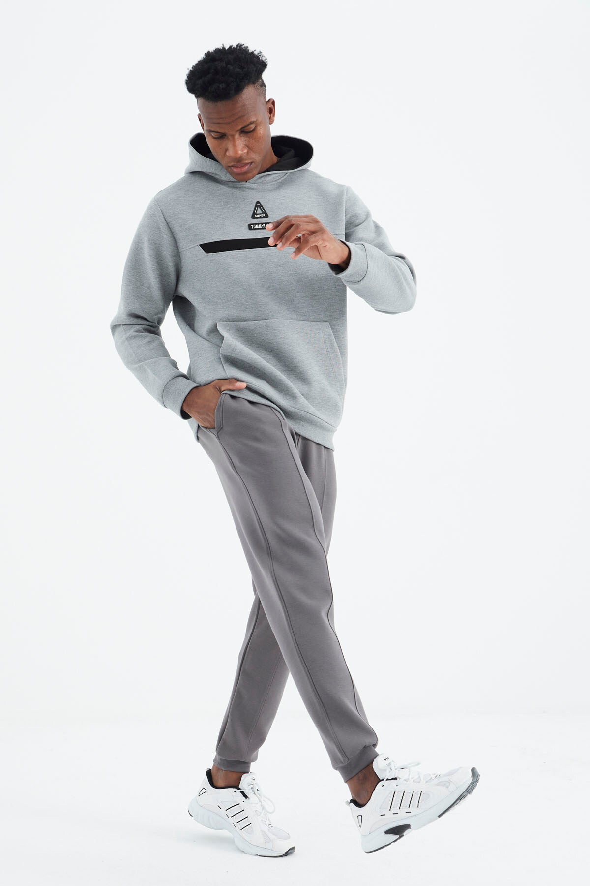 Dark Grey Laced Front Stitch Detailed Standard Fit Men's Tracksuit Bottom - 84994