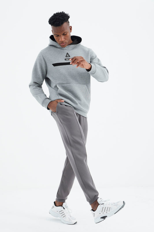 Dark Grey Laced Front Stitch Detailed Standard Fit Men's Tracksuit Bottom - 84994