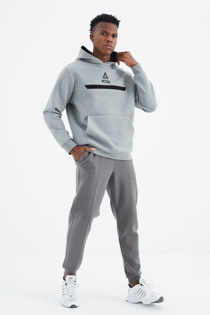 Dark Grey Laced Front Stitch Detailed Standard Fit Men's Tracksuit Bottom - 84994