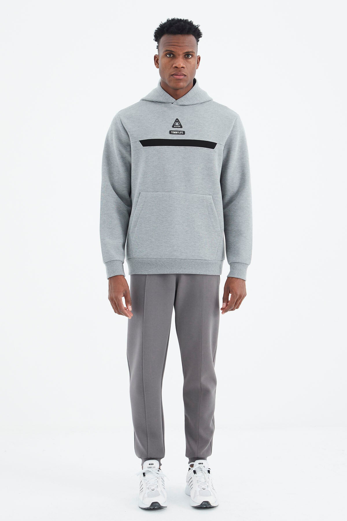 Dark Grey Laced Front Stitch Detailed Standard Fit Men's Tracksuit Bottom - 84994