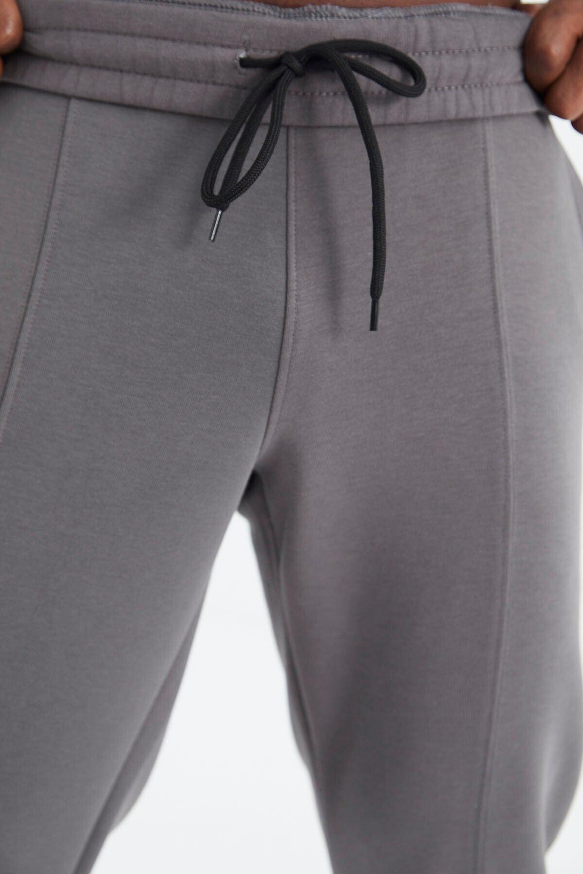 Dark Grey Laced Front Stitch Detailed Standard Fit Men's Tracksuit Bottom - 84994