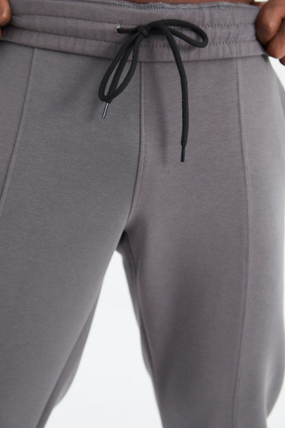 Dark Grey Laced Front Stitch Detailed Standard Fit Men's Tracksuit Bottom - 84994