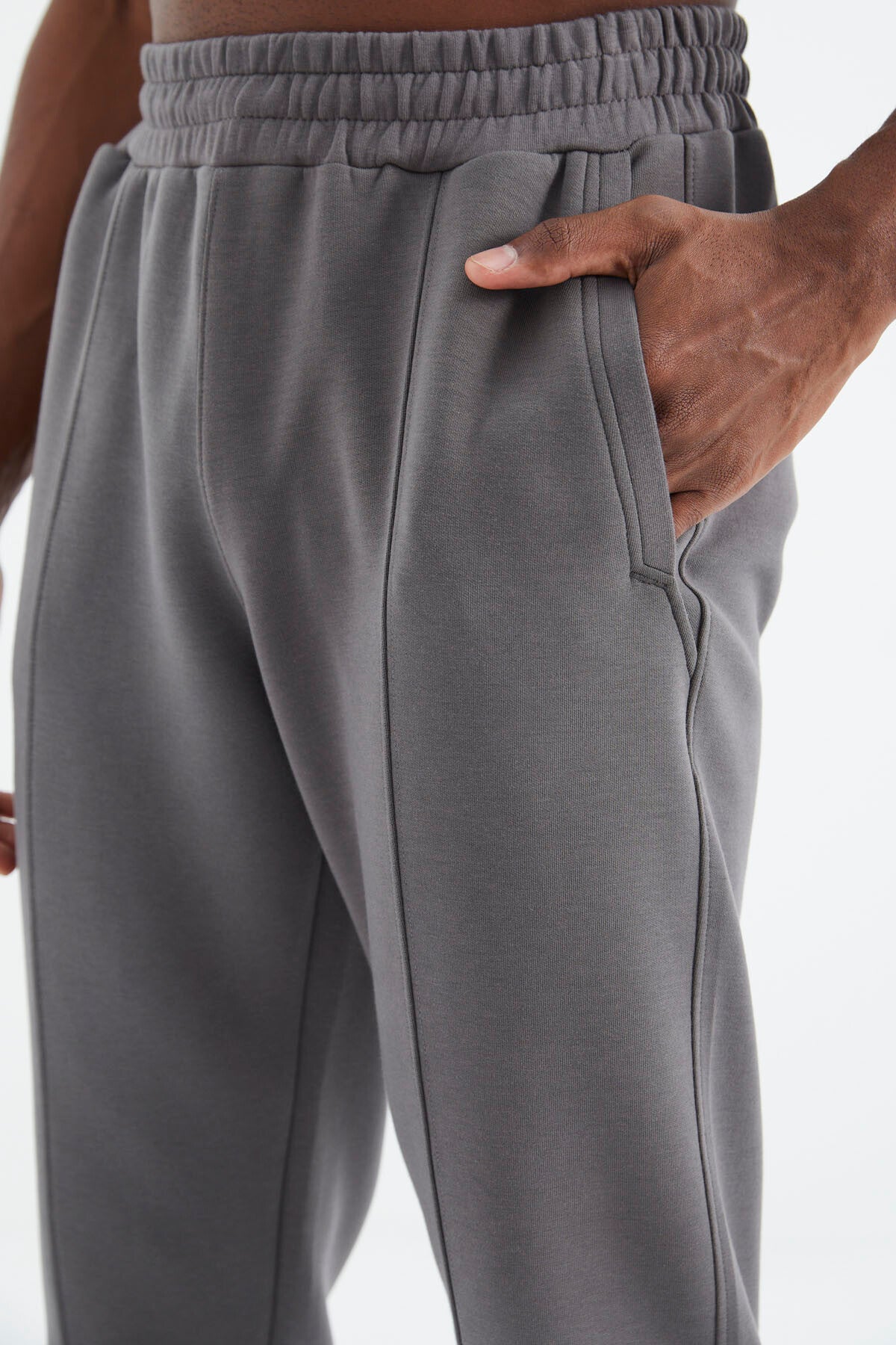 Dark Grey Laced Front Stitch Detailed Standard Fit Men's Tracksuit Bottom - 84994