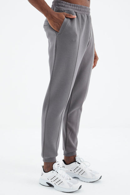 Dark Grey Laced Front Stitch Detailed Standard Fit Men's Tracksuit Bottom - 84994