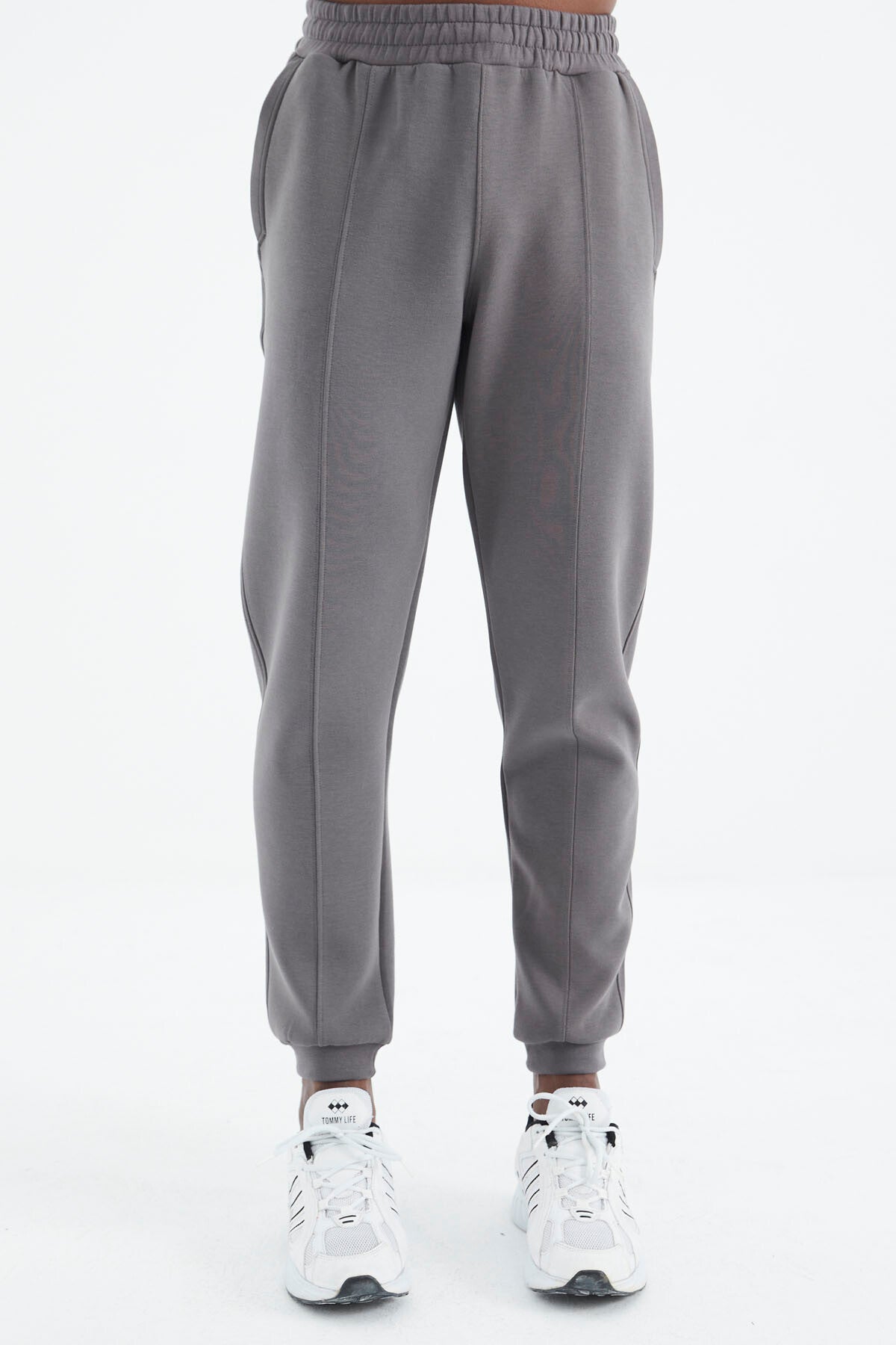 Dark Grey Laced Front Stitch Detailed Standard Fit Men's Tracksuit Bottom - 84994
