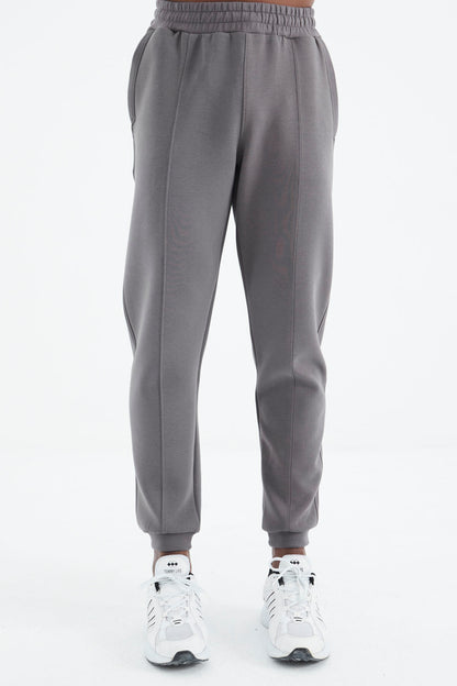 Dark Grey Laced Front Stitch Detailed Standard Fit Men's Tracksuit Bottom - 84994