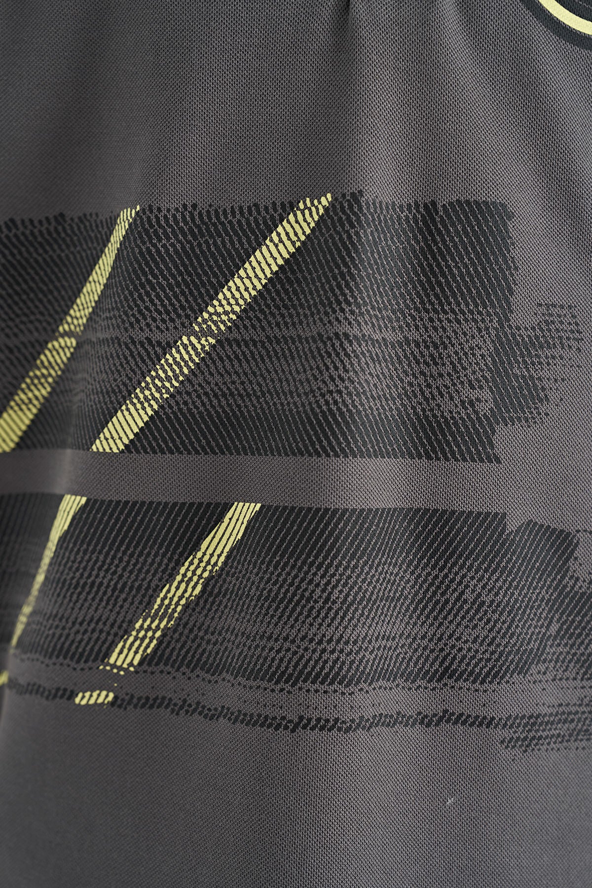 Dark Grey Print Detailed Polo Collar Standard Fit Boys T-Shirt - 11094