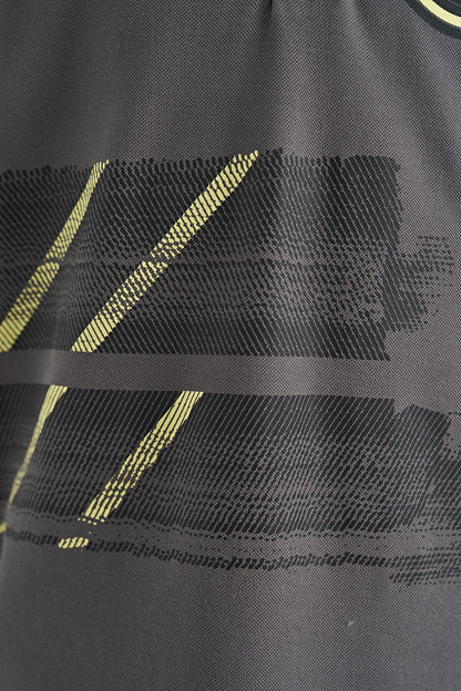 Dark Grey Print Detailed Polo Collar Standard Fit Boys T-Shirt - 11094