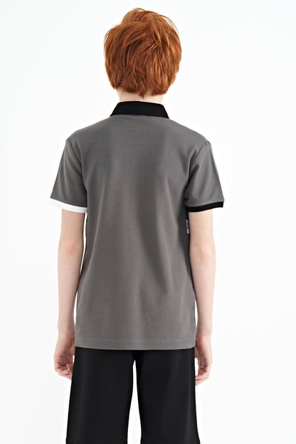 Dark Grey Print Detailed Standard Fit Polo Collar Boys' T-Shirt - 11101