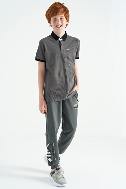 Dark Grey Print Detailed Standard Fit Polo Collar Boys T-Shirt - 11164
