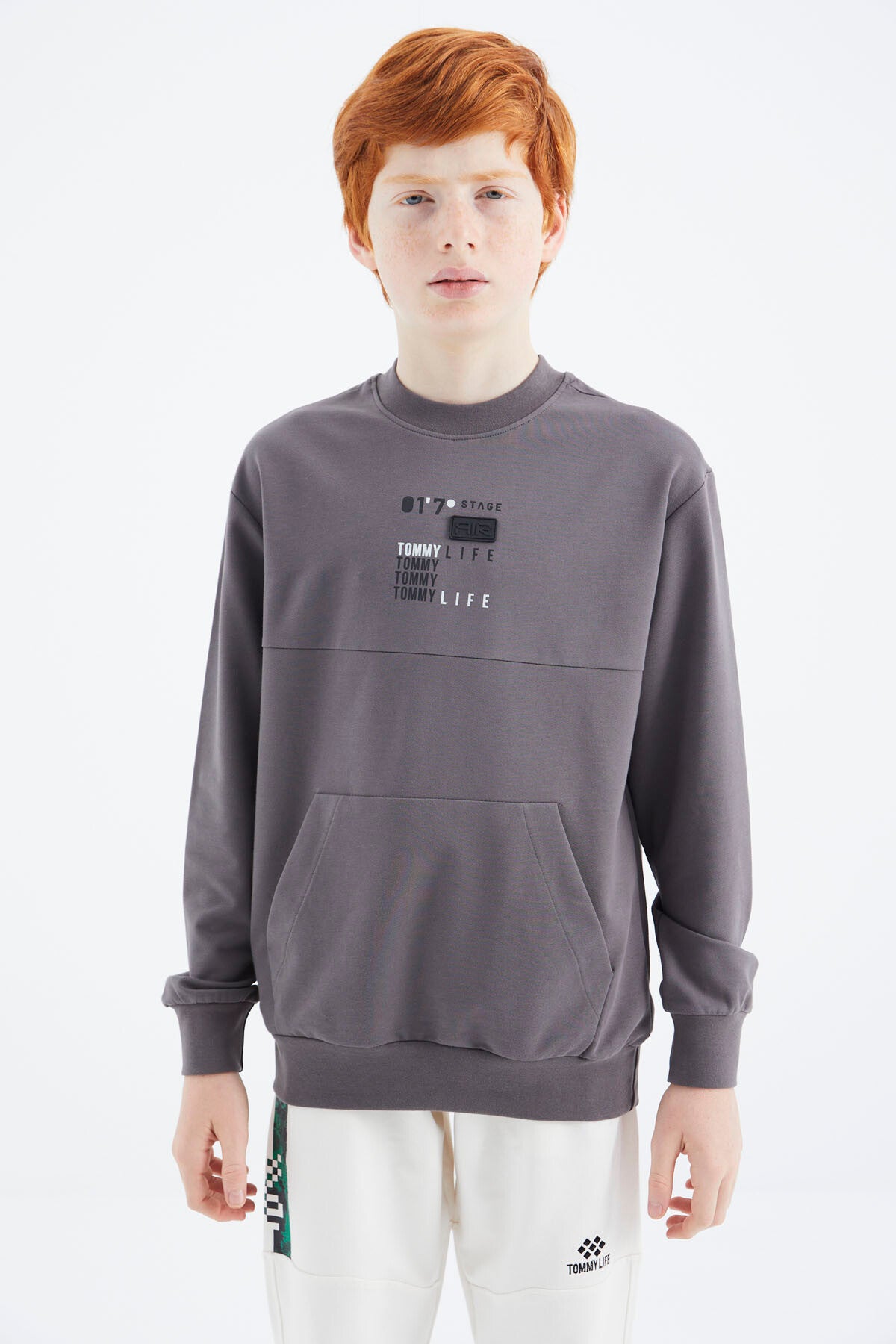 Dark Grey Printed Boys' Sweatshirt - 11175