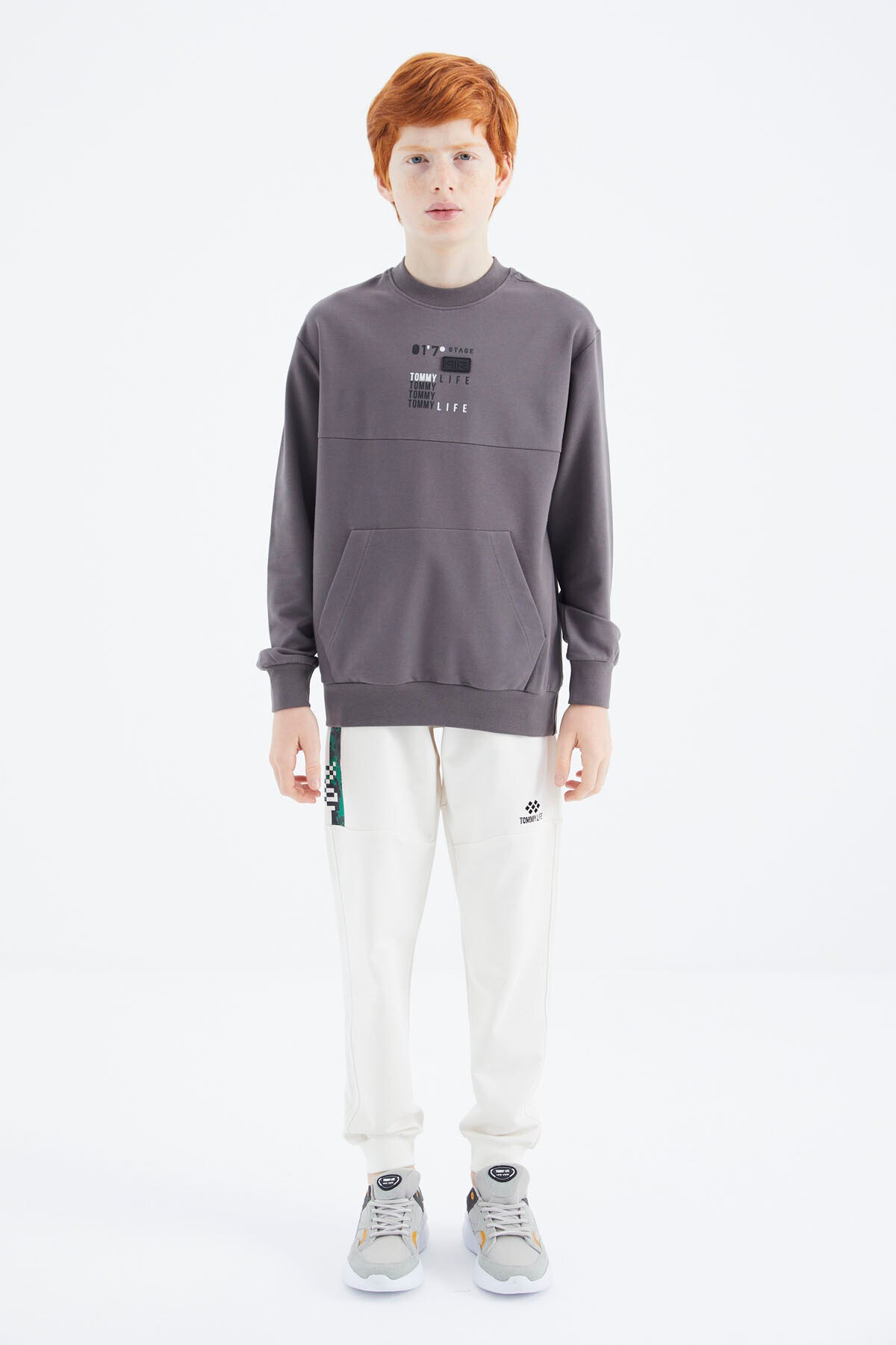 Dark Grey Printed Boys' Sweatshirt - 11175