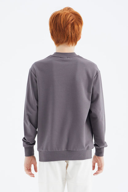 Dark Grey Printed Boys' Sweatshirt - 11175