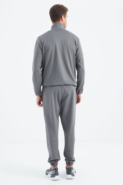 Dark Grey Stand Collar Men's Tracksuit Set - 85215