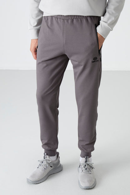 Dark Grey Zippered Pocket Standard Fit Jogger Men's Tracksuit Bottom - 84587