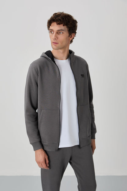 Kevin Dark Grey Sherpa Men's Tracksuit Set - 85191