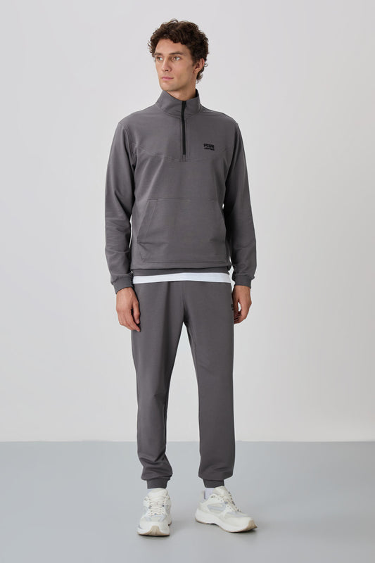Herbert Dark Grey Stand Collar Tracksuit Set - 85233