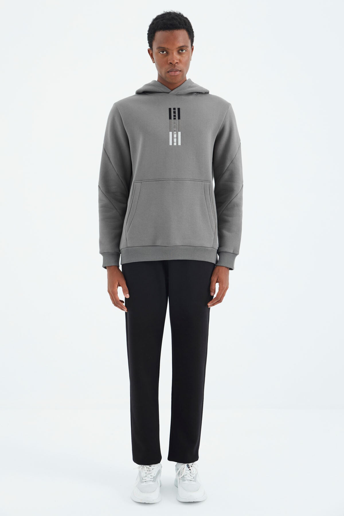 Dark Grey Embroidered Hooded Detailed Relax Fit Men's Sweatshirt - 88291