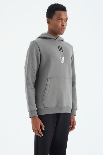 Dark Grey Embroidered Hooded Detailed Relax Fit Men's Sweatshirt - 88291