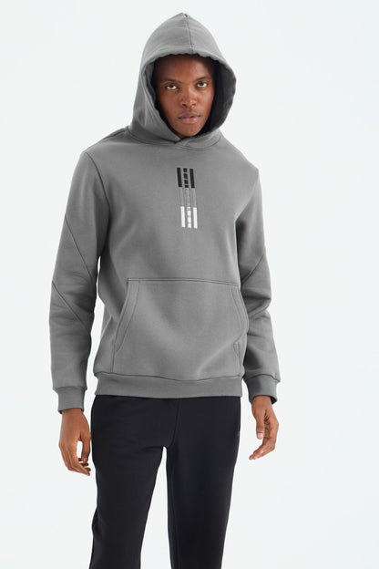 Dark Grey Embroidered Hooded Detailed Relax Fit Men's Sweatshirt - 88291