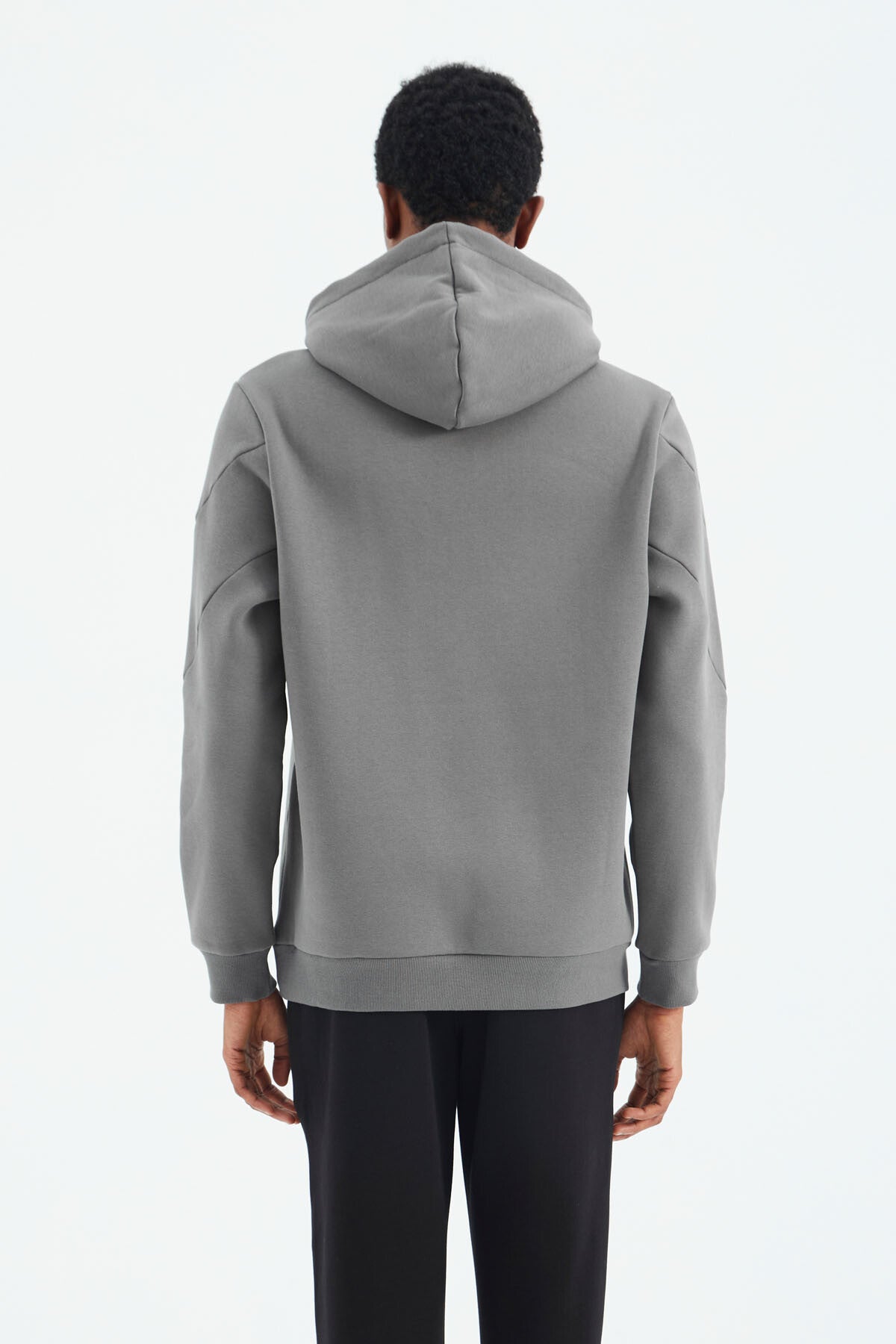 Dark Grey Embroidered Hooded Detailed Relax Fit Men's Sweatshirt - 88291