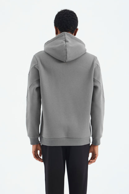 Dark Grey Embroidered Hooded Detailed Relax Fit Men's Sweatshirt - 88291