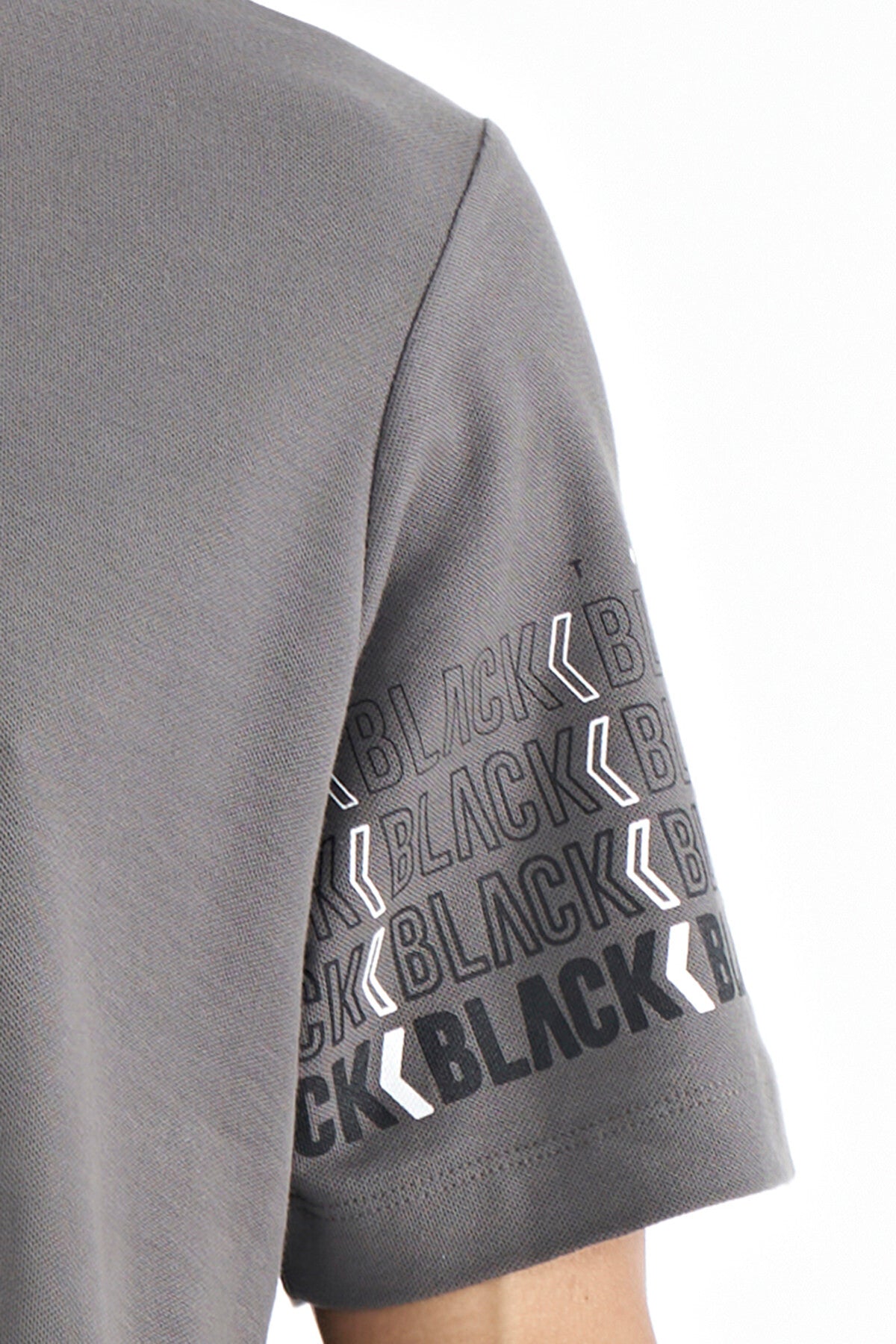 Dark Gray Sleeve Print Detailed Polo Collar Standard Fit Men's T-shirt - 88240