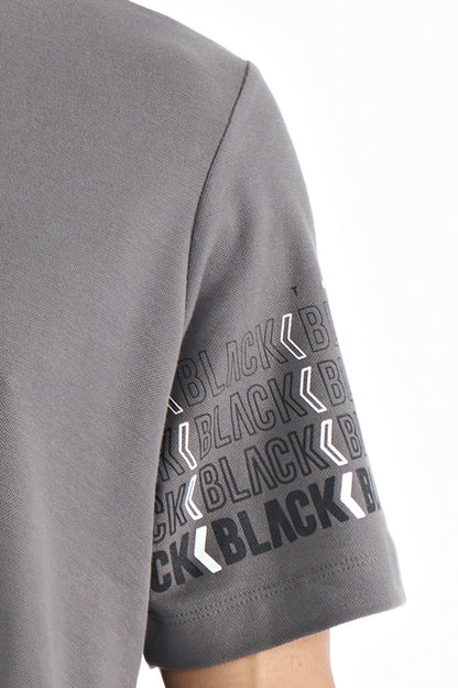 Dark Gray Sleeve Print Detailed Polo Collar Standard Fit Men's T-shirt - 88240
