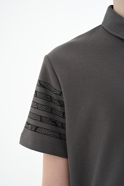 Dark Grey Sleeve Print Detailed Standard Fit Polo Collar Boys T-Shirt - 11093