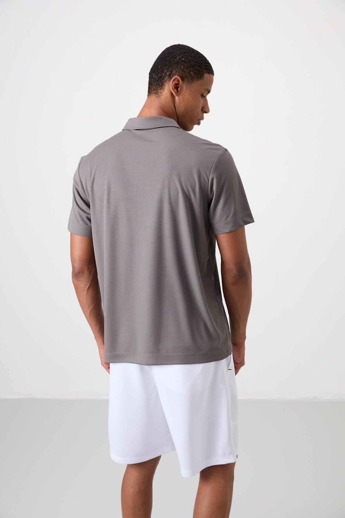 Dark Grey Logo Printed Standard Fit Polo Collar Active Sport Men's T-Shirt - 88252