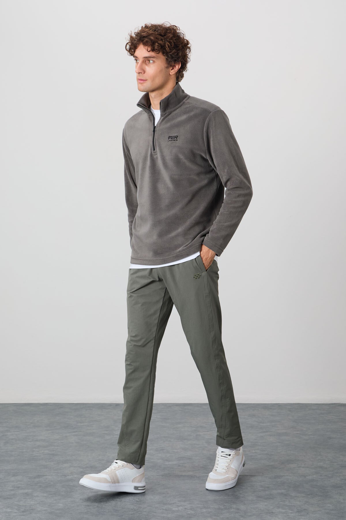 River Dark Grey Stand Collar Men's Fleece Sweatshirt - 88310