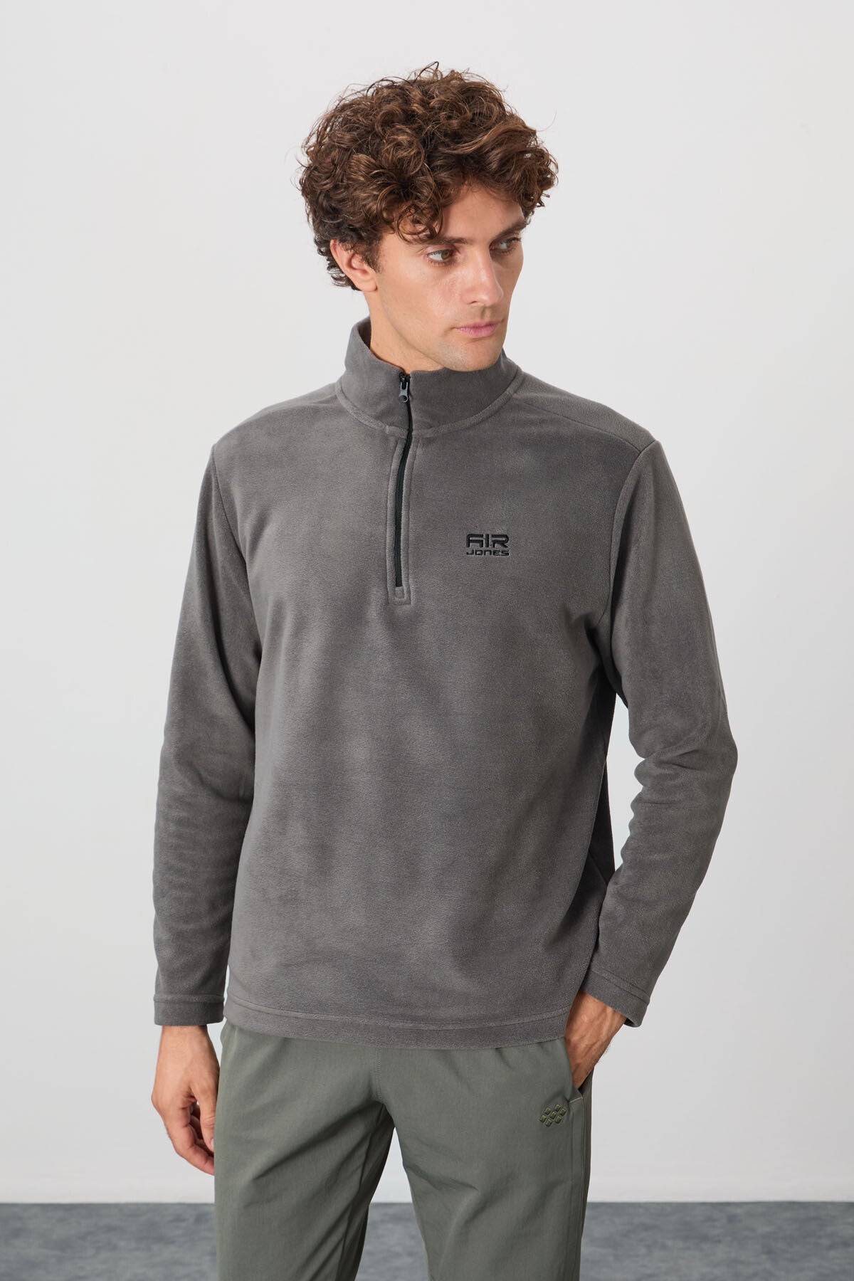 River Dark Grey Stand Collar Men's Fleece Sweatshirt - 88310